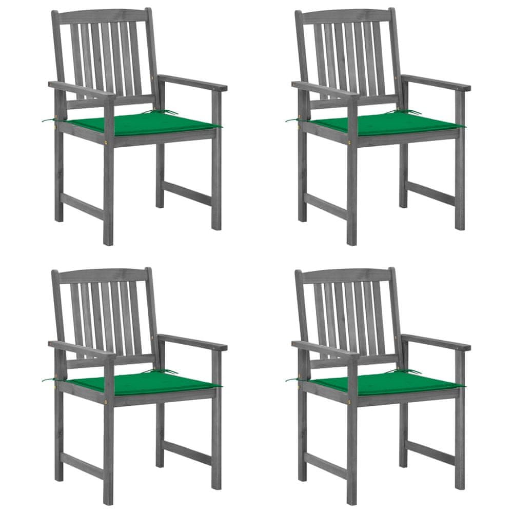 Vidaxl Režisérske stoličky s podložkami 4 ks sivé masívne akáciové drevo
